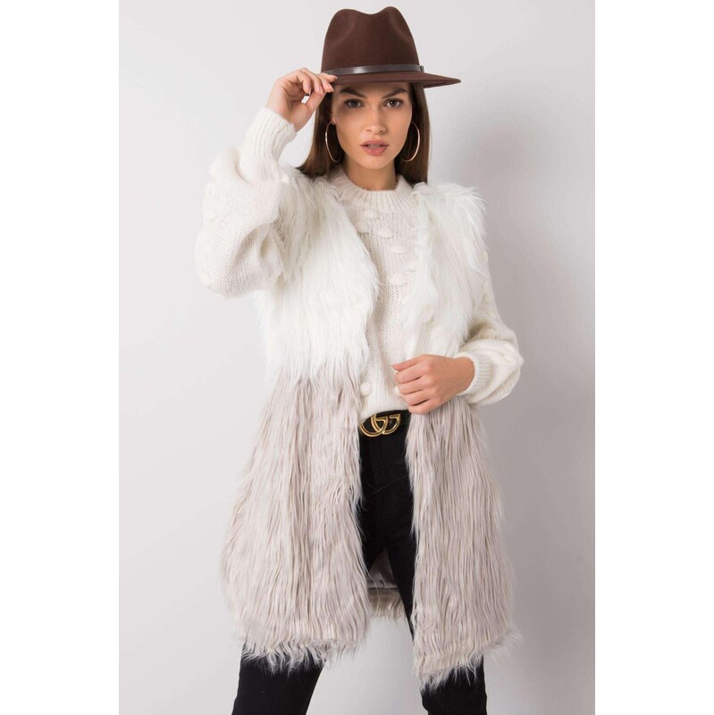 MladaModa Dlhá vesta Lexie s dlhým vlasom farba ecru 66012554