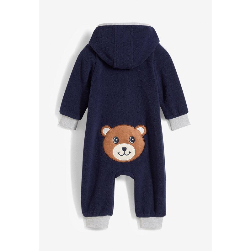 bonprix Detský flísový overal s kapucňou a aplikáciou medvedíka, farba 44789850