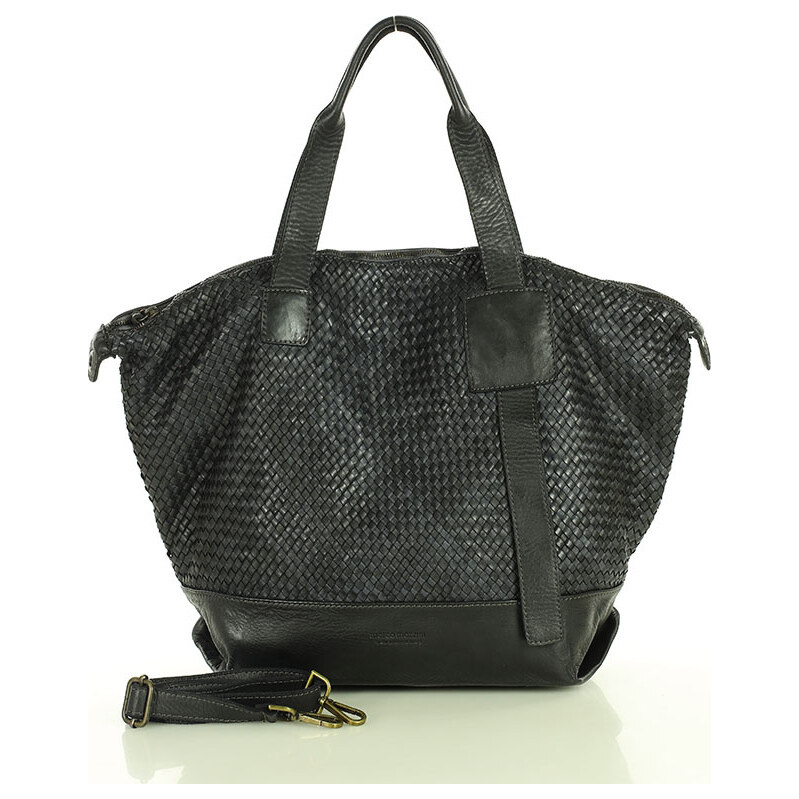 Marco Mazzini Čierna dámska kožená shopper kabelka (v257a) 66013257
