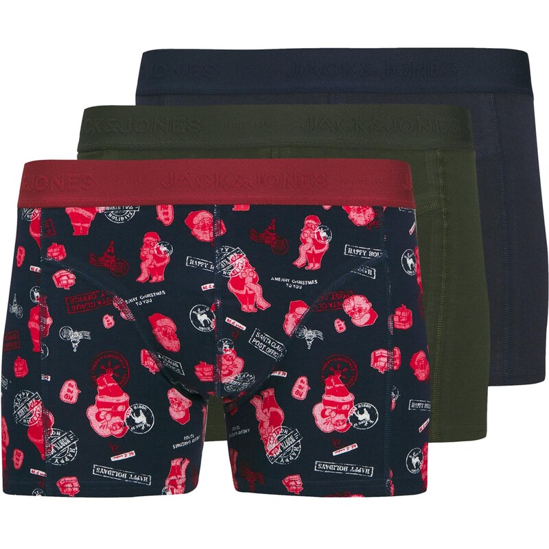 JACK & JONES Boxerky JACHOLIDAY tmavomodrá / olivová / červená / biela 66018180