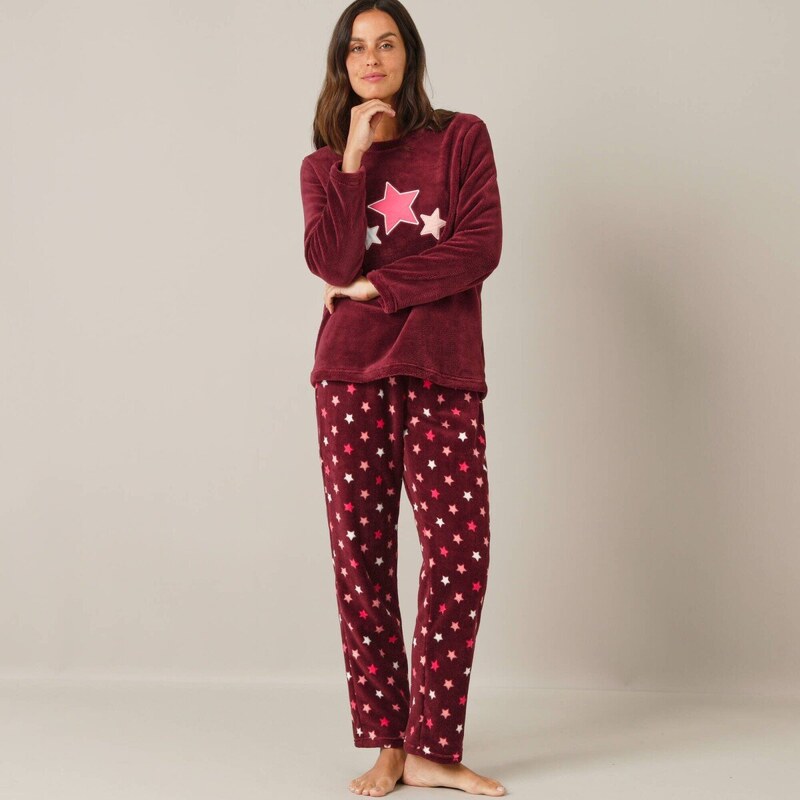 Fleecové pyžamo s motívom hviezd bordó/korálová 052 Blancheporte 66026034