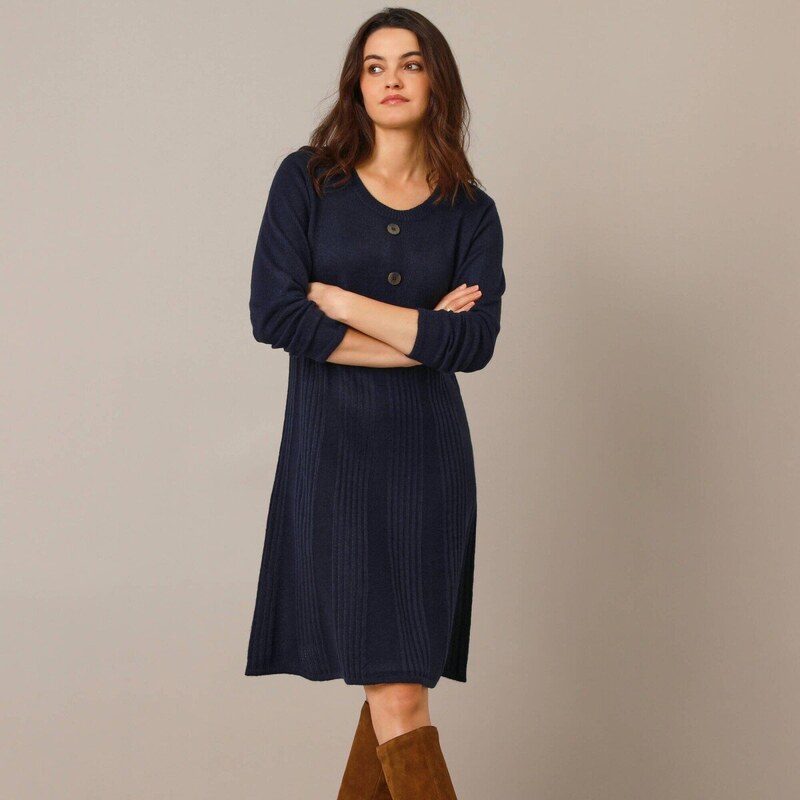 Rozšírené úpletové šaty s gombíkmi nám.modrá 052 Blancheporte 66018301