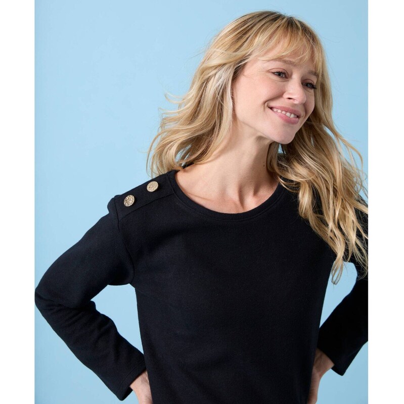 Jednofarebné úpletové tričko s gombíkmi na pleci, pre nižšiu postavu 66018310