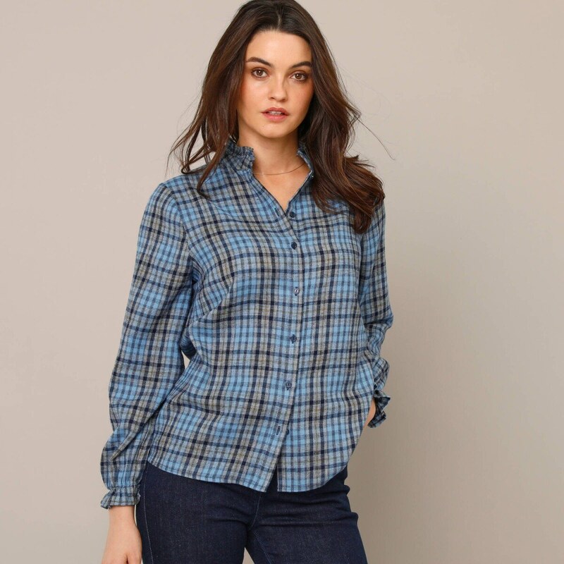 Blúzka s volánikmi z kockovaného flanelu nám.modrá/modrá 038 66018312