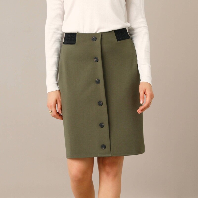 Sukňa na gombíky z úpletu Milano khaki 054 Blancheporte 66018314