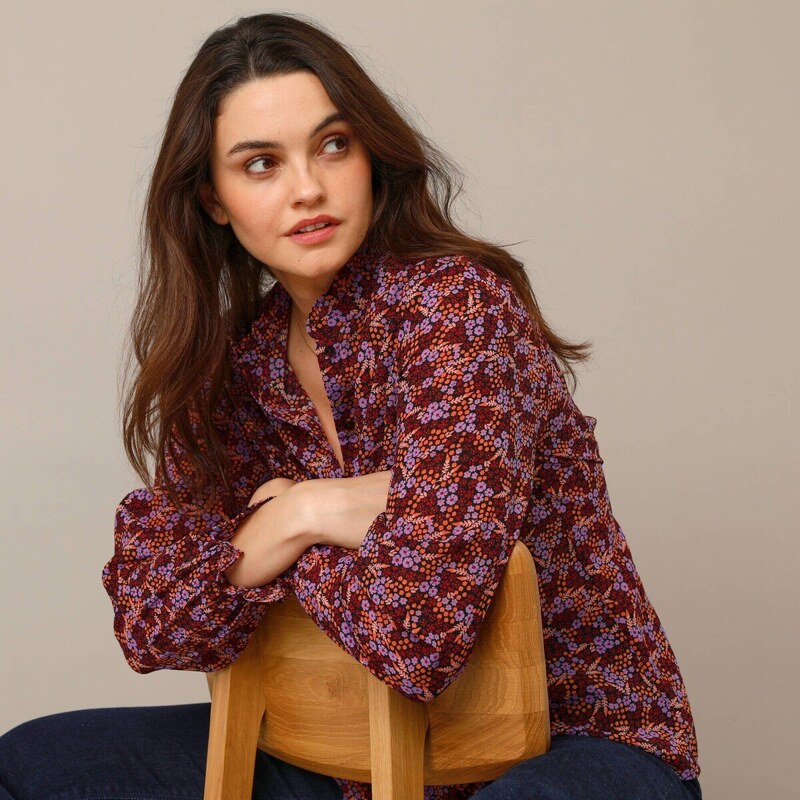 Blúzka s volánikmi a potlačou kvetín bordó/čierna 054 Blancheporte 66018325