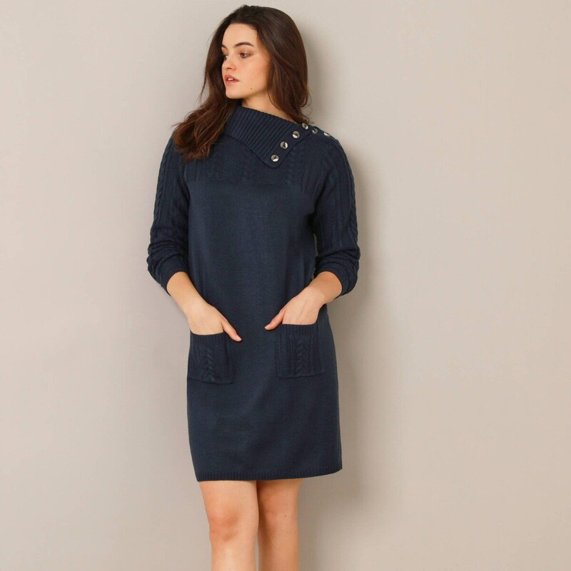 Úpletové šaty s vrkočovým vzorom nám.modrá 054 Blancheporte 66018327