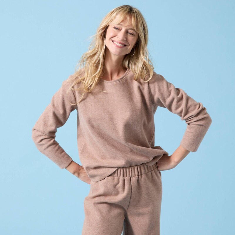 Úpletové tričko s česaným rubom, pre nižšiu postavu orieškový melír 66018324