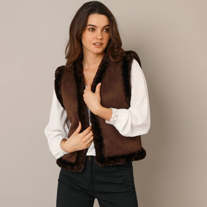 Vesta z imitácie semišu a kožušiny čokoládová 054 Blancheporte 66018328