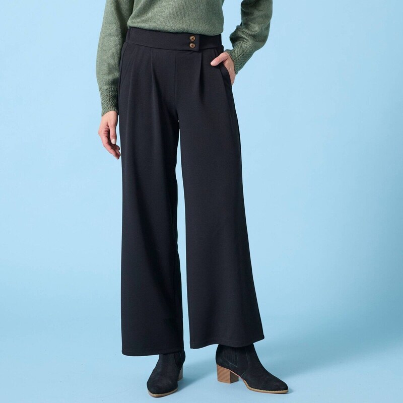 Široké krepové nohavice pre nižšiu postavu čierna 050 Blancheporte 66018333