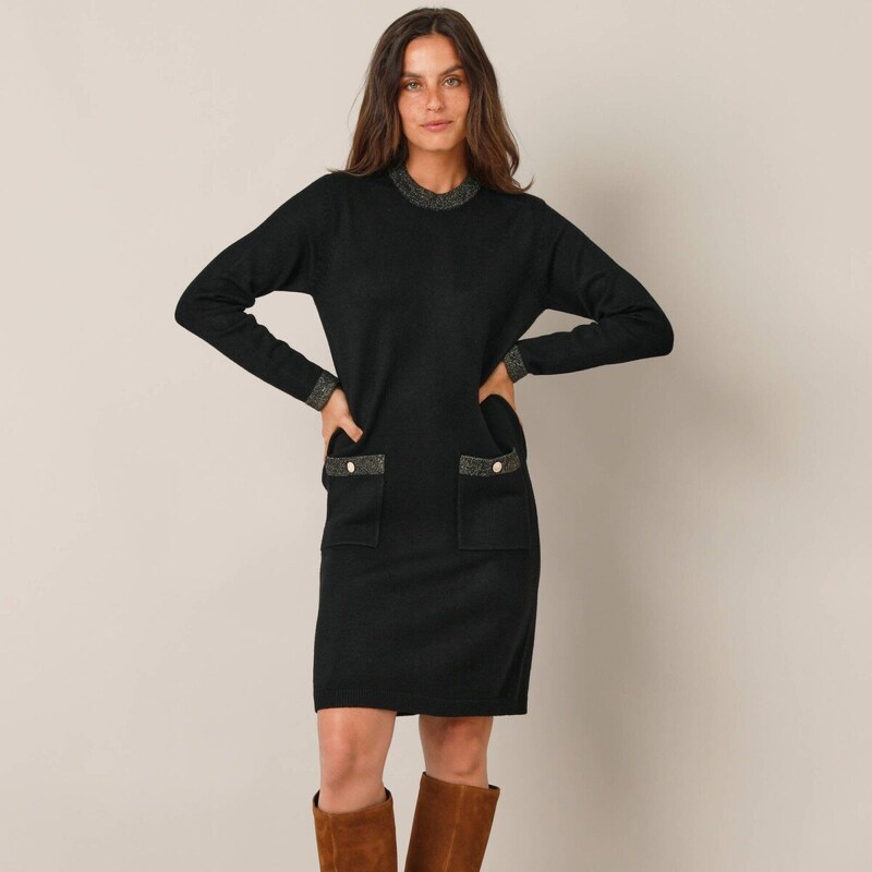 Pulóvrové šaty s trblietavými lemami čierna 056 Blancheporte 66018340