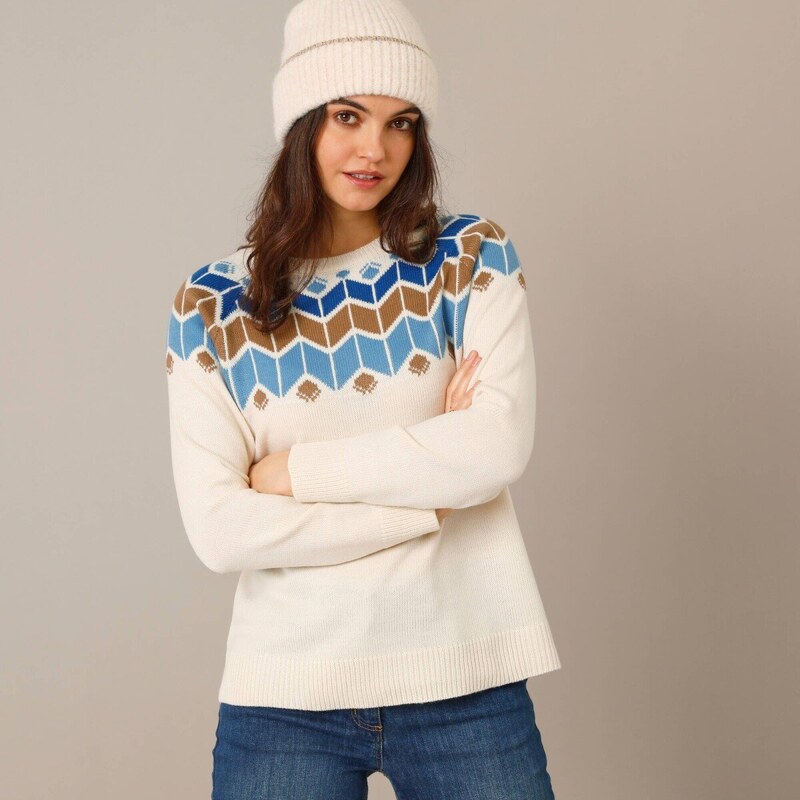 Pulóver so žakárovým vzorom ražná/modrá 054 Blancheporte 66018300