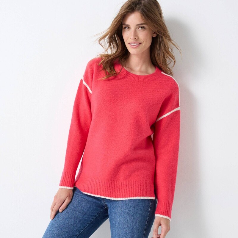 Voľný pulóver s kontrastným zakončením ružová 056 Blancheporte 66018305