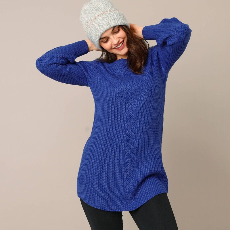 Dlhý pulóver so vzorom a gombíkmi na manžetách kráľovská modrá 056 66018347