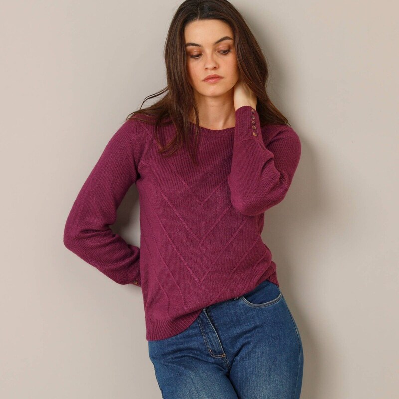 Pulóver so vzorom a ozdobnými gombíkmi slivková 054 Blancheporte 66018349