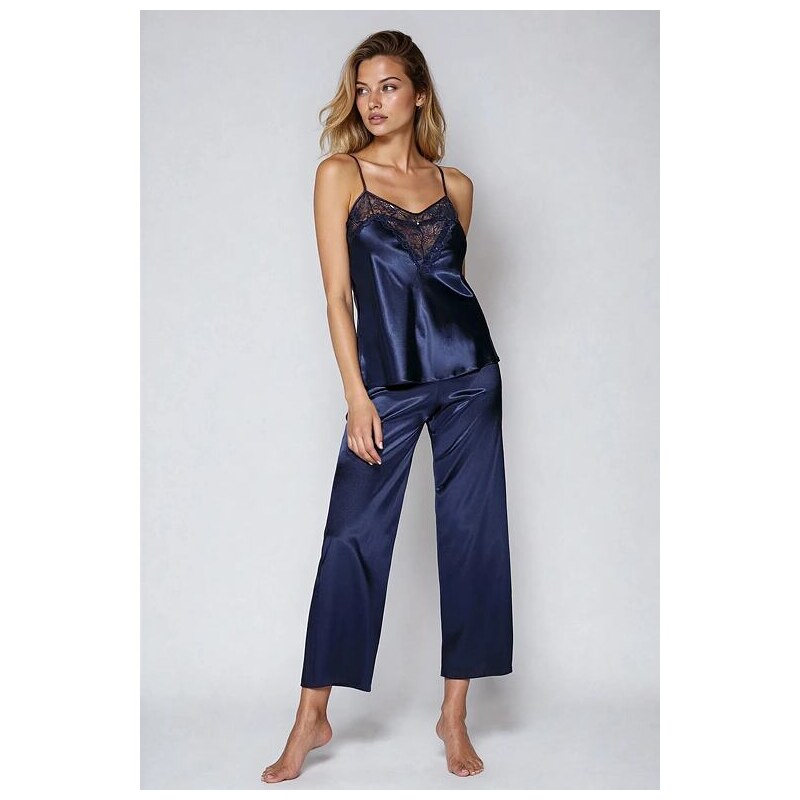 DKaren Saténové pyžamo Caroline tmavo modré 10520577