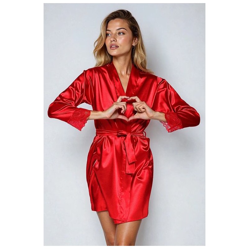 DKaren Dámsky saténový župan Gabi červený 58398009