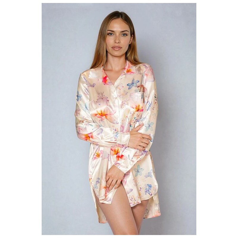 Kalimo Saténová košieľka Tulum biela s orchideou 43821020