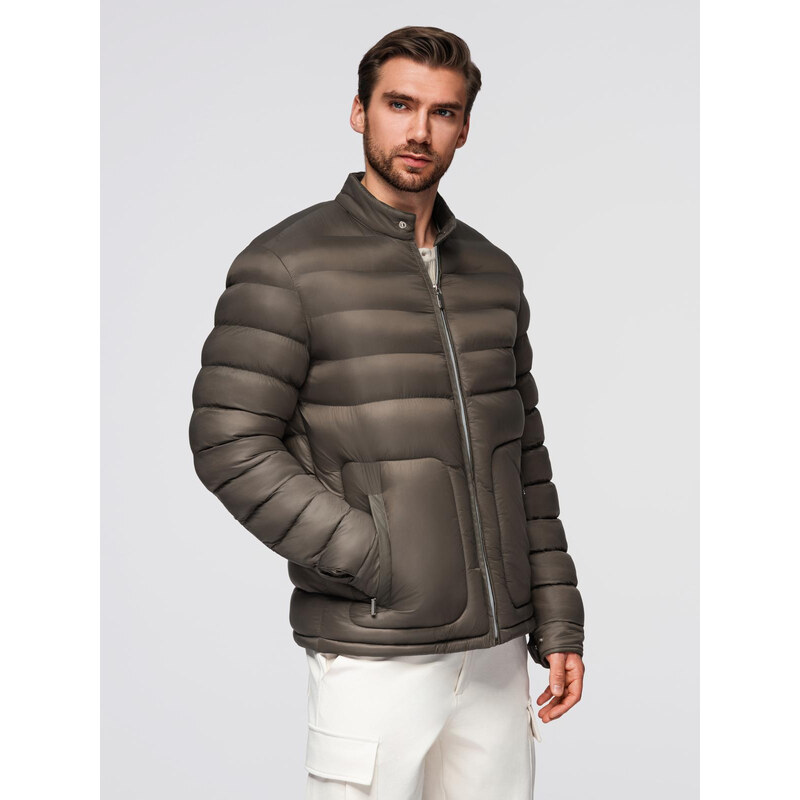 Ombre Classic quilted mens jacket with stand-up collar - olive 66049278