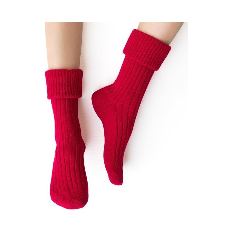 Steven Pletené ponožky na spanie 067 červené s vlnou 66087532