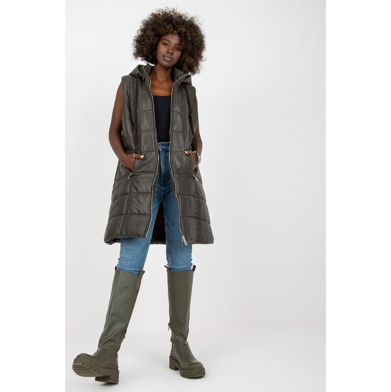 MladaModa Dlhá prešívaná páperová vesta s kapucňou model 201909 farba 66023889