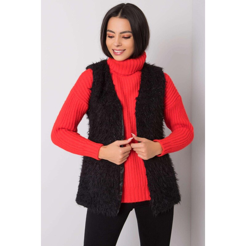 MladaModa Kožušinková vesta Chilly so zapínaním na háčiky čierna 66023896