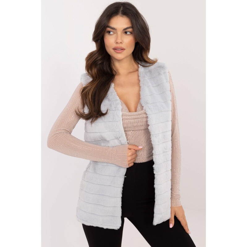 MladaModa Kožušinková vesta so zapínaním na háčiky model 11409 svetlá 66023894