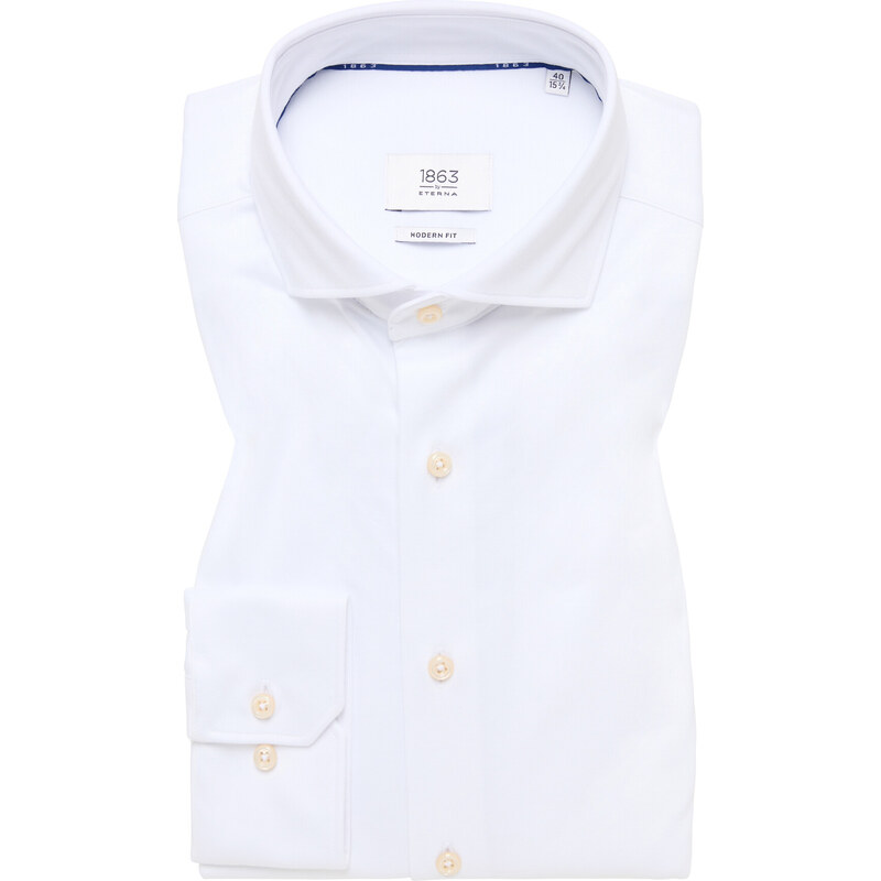1863 BY ETERNA Jersey luxusná pletená pánska košeľa biela Modern Fit 66024266