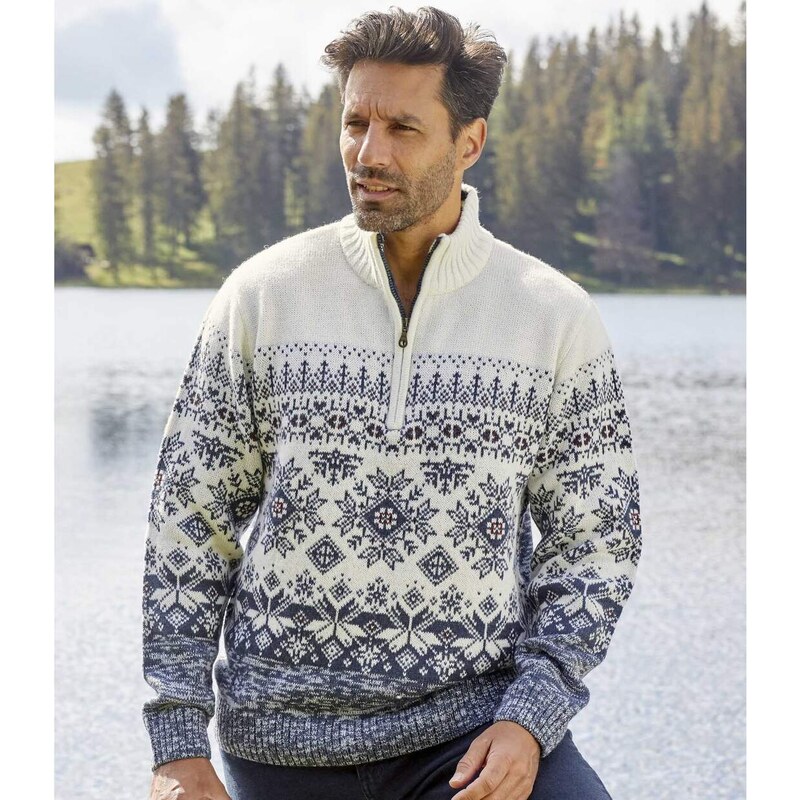 Sveter s golierom na zips so žakárovým vzorom Atlas For Men So vzorom 66027193