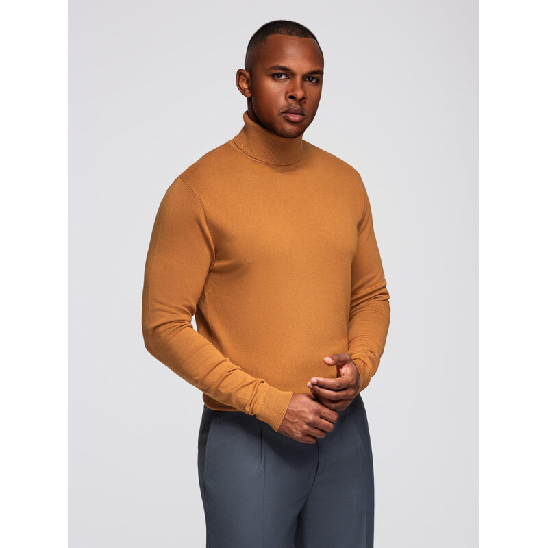 Ombre Mens knitted single-color turtleneck with viscose - camel 64785040