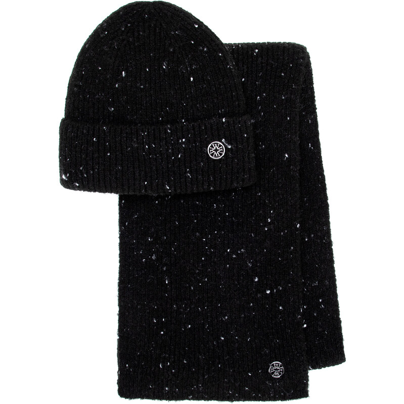Wittchen Dámsky čierny zimný set – minimalistická čiapka a šál s logom 66078476