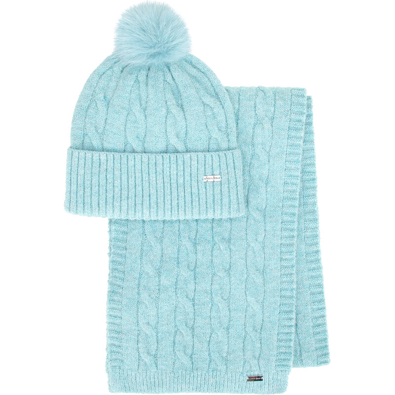 Wittchen Dámsky zimný modrý komplet – čiapka s brmbolcom a šál s 66078436