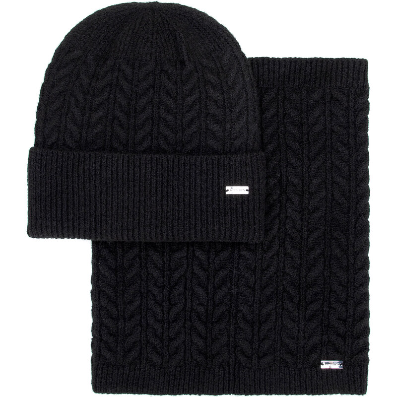 Wittchen Dámsky čierny zimný set – čiapka a nákrčník s vrkočovým 66078454