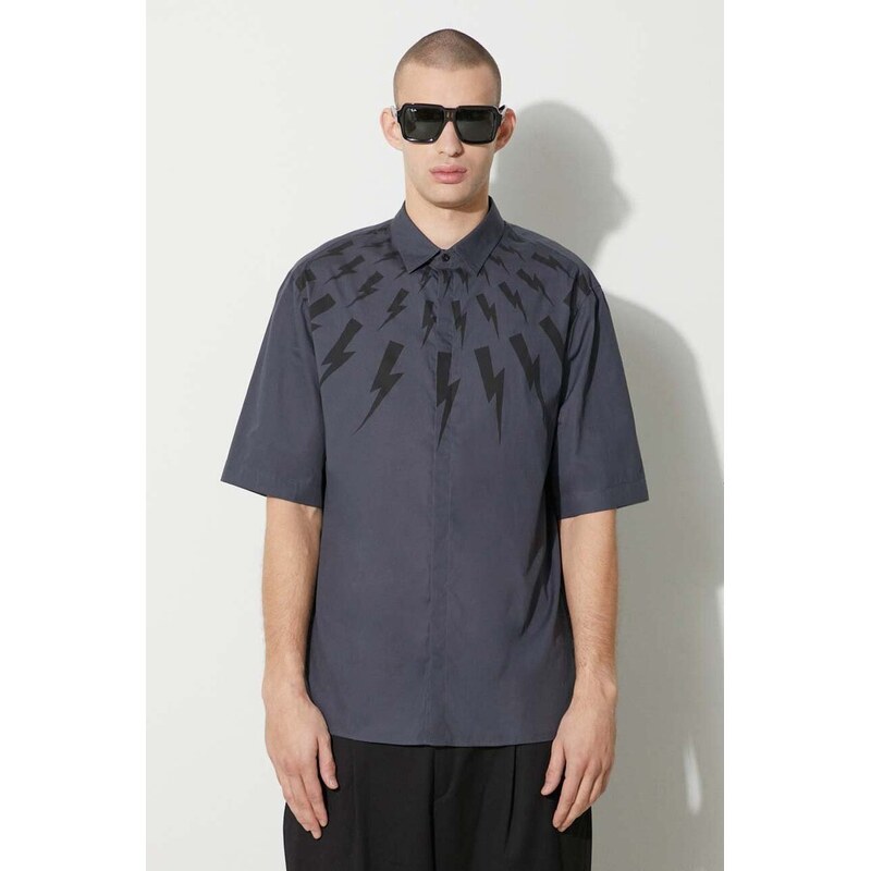Bavlnená košeľa Neil Barrett LOOSE ROLLED UP FAIR-ISLE THUNDERBOLT 61025473