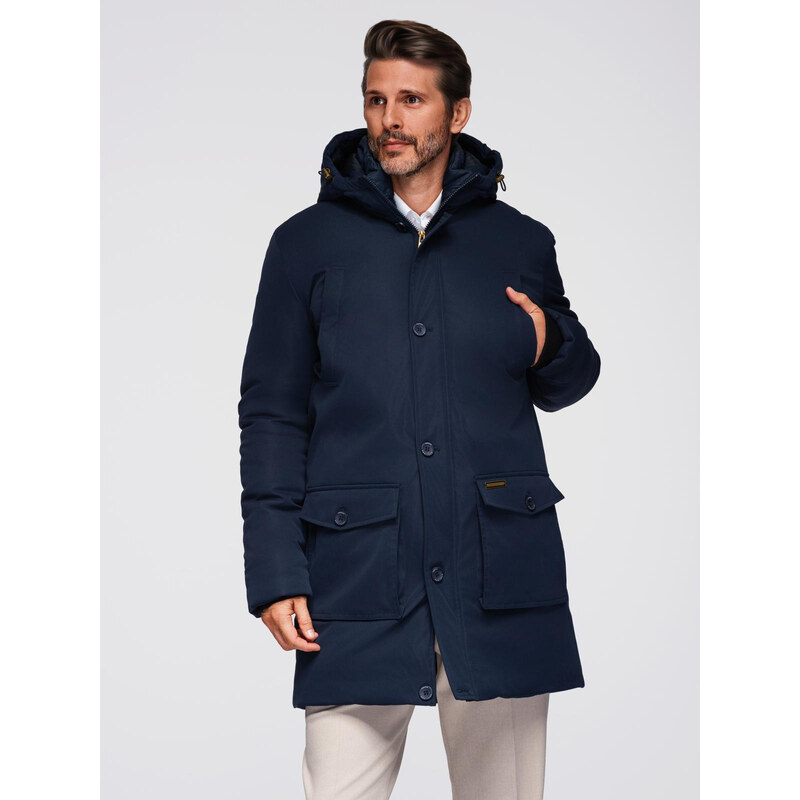 Ombre Elegant mens parka with cargo pockets and hood - navy blue 66049769