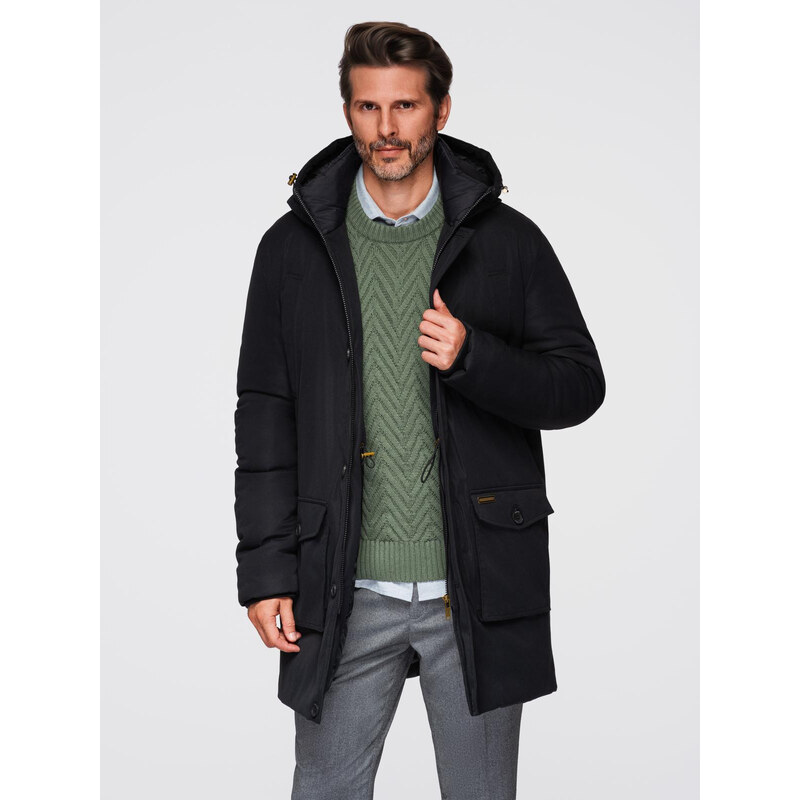 Ombre Elegant mens parka with cargo pockets and hood - black 66067249