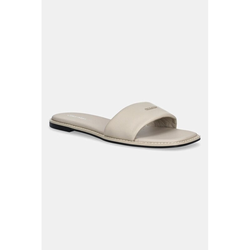Kožené šľapky Calvin Klein FLAT SANDAL SQUARE HF LTH 63705275