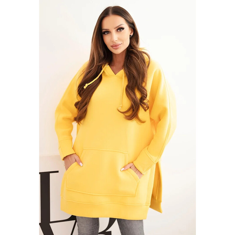 K-Fashion Zateplená mikina s kapucňou s rozparky na bokoch žltá 66035663