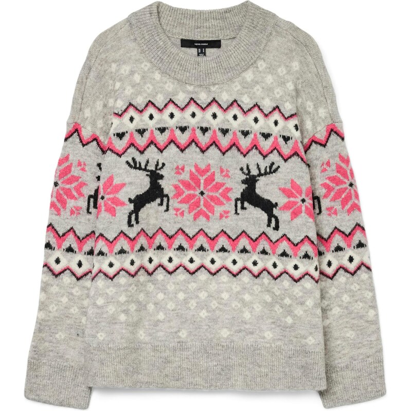 VERO MODA Sveter VMSANTANORDIC svetlosivá / ružová / čierna / biela 66039343