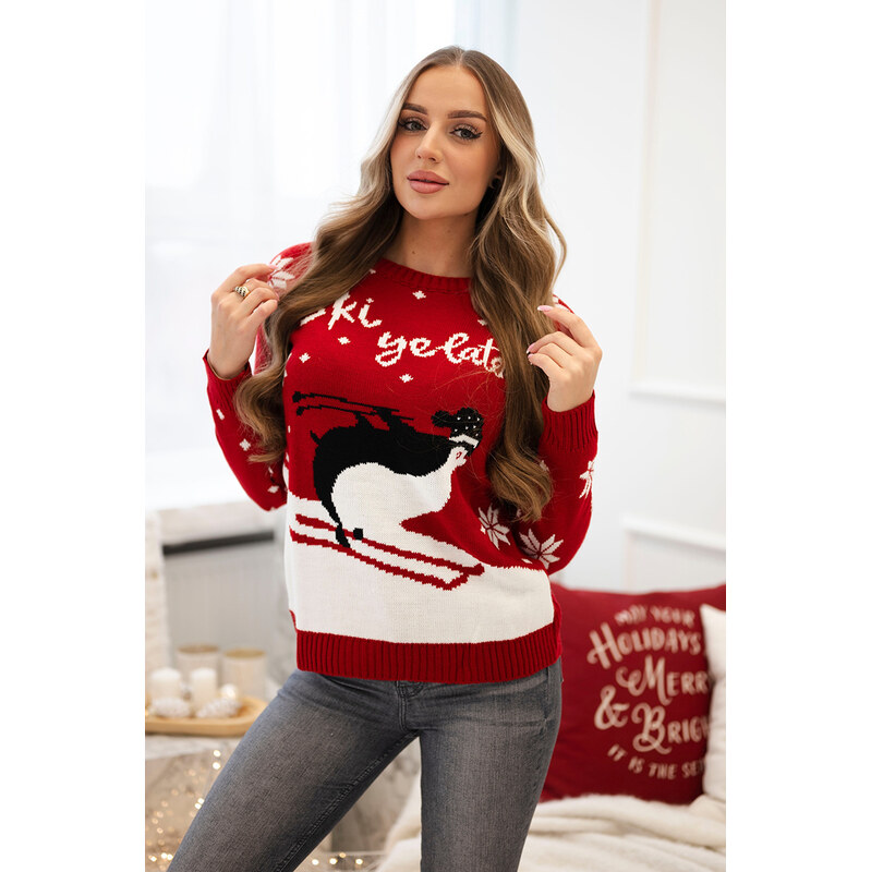Kesi Červený dámsky sveter s vianočným motívom 66043631