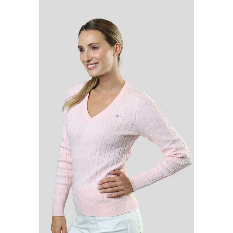 SVETER GANT STRETCH COTTON CABLE V-NECK SALMON 64936562