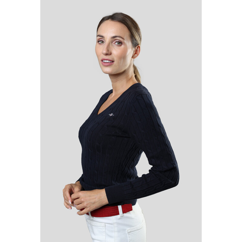 SVETER GANT STRETCH COTTON CABLE V-NECK EVENING BLUE 64936561