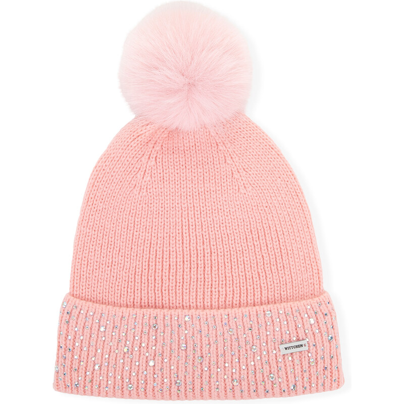 Wittchen Dámska ružová zimná čiapka s brmbolcom a trblietavými 66078451