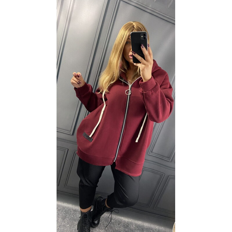 Zateplená mikina s vreckami bordová 66045305