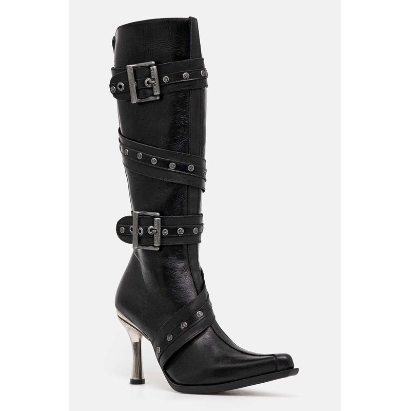 Kožené čižmy New Rock ITALI NEGRO + MALICIA TACON CARIBE ACERO 56240730