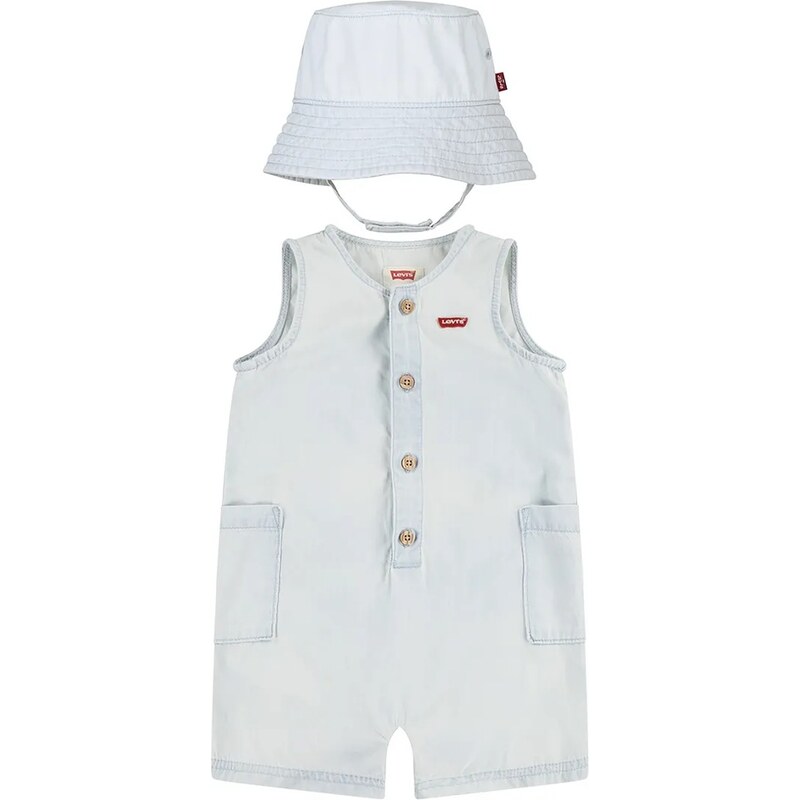 Detské bavlnené dupačky Levis LVB DENIM ROMPER & BUCKET HAT 61928870