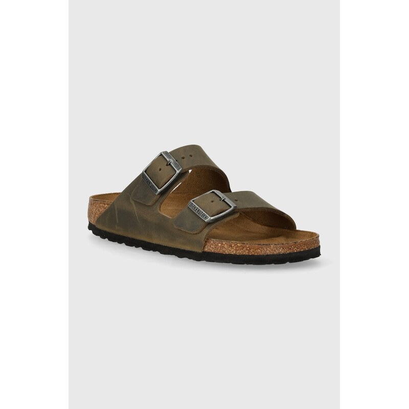 Nubukové šľapky Birkenstock Arizona zelená farba, 1027039