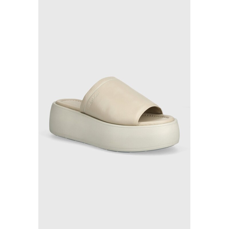 Kožené šľapky Calvin Klein FLATFORM SLIDE LTH 57669226