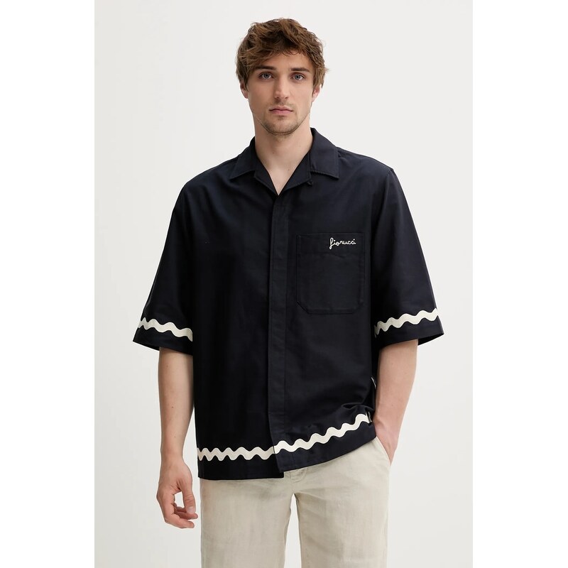 Bavlnená košeľa Fiorucci Wave Trim Logo Embroidered Bowling Shirt 63608281