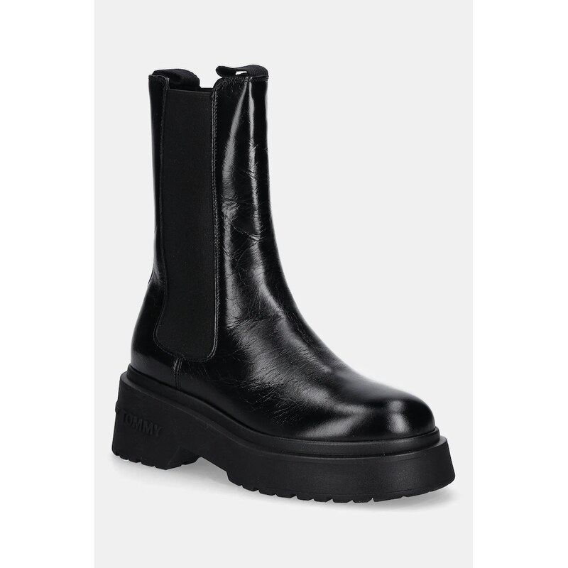 Kožené členkové topánky Tommy Jeans CHUNKY SHINY LEATHER CHELSEA 65043785